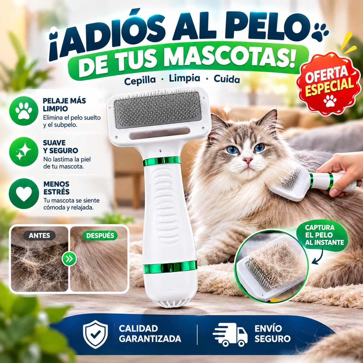 Cepillo Y Secador De Mascotas 2 En 1